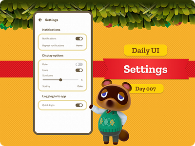 Settings for App Nook's Bank. Daily UI Day 007