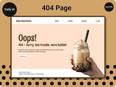 404 Page. Daily UI Day 008 404page boba bobatea daily ui 003