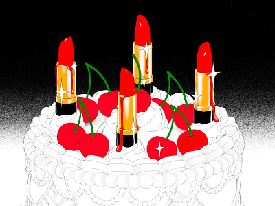 Lipstick Cake WIP beauty cake cherry cosmetics illustration lipstick makeup surreal wedding