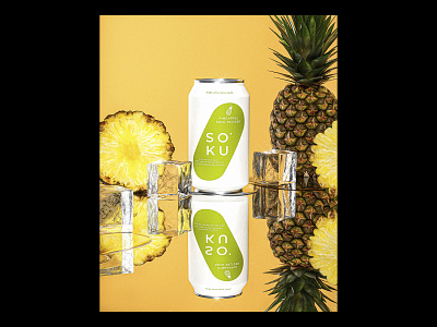Soku Pineapple Flavor Render 3d beverage branding c4d cinema4d design drink food fruit green ice illustration liquor maxon packaging pineapple product render retro seltzer