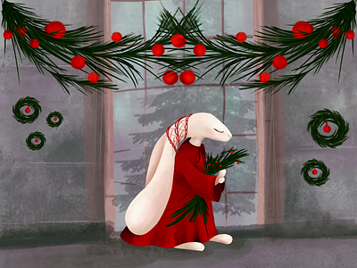 Merry Christmas branding christmas congratulation design good illustration magic packing postcard rabbit tree