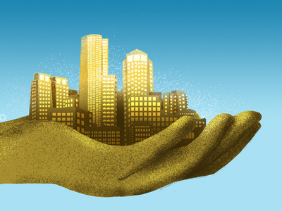 Cityscape In Hand Spot Illu Final city editorial art editorial illustration illustration photoshop