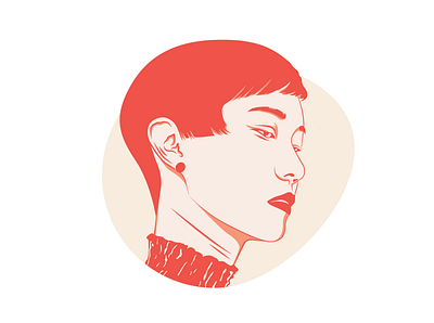 Portrait Illustration design face girl illustration portrait red short hair vector