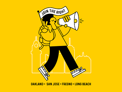 Join the Right california fresno join the right line art long beach megaphone oakland peace sign san jose tshirtdesign yellow