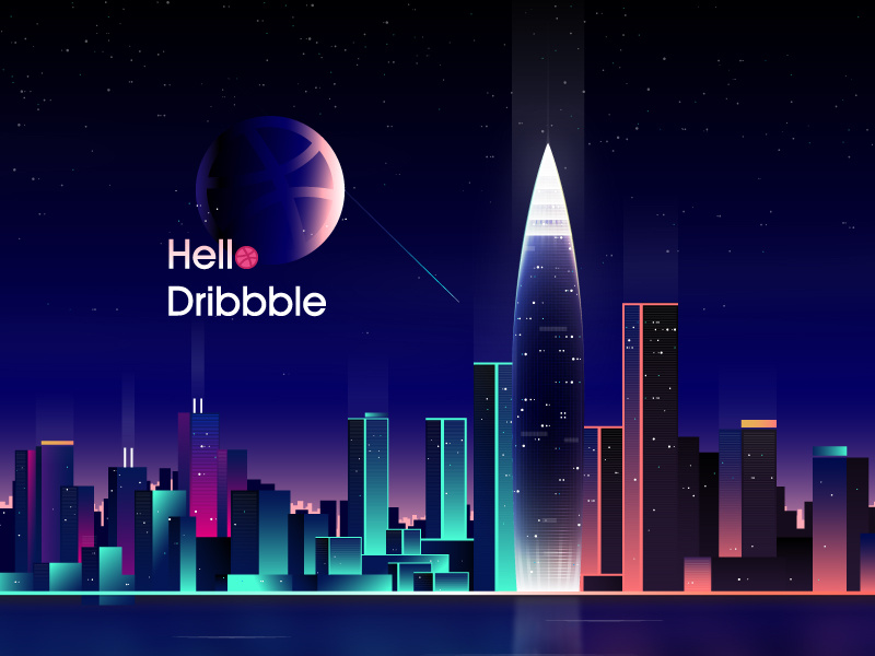 Hello Dribbble hello dribbble city night illustration design