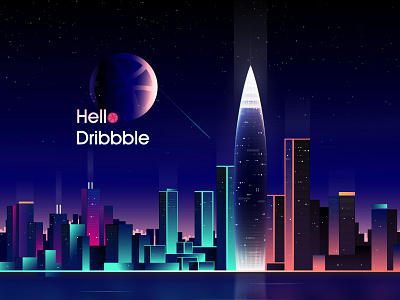 Hello Dribbble city night design hello dribbble illustration