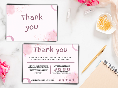 Natural Pink Thank You Card Template