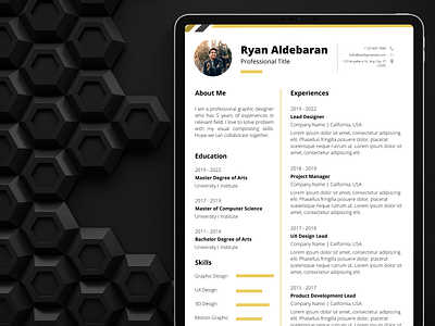 Ryan Aldebaran Resume Template branding curriculum vitae design graphic design illustration logo resume ui vector work