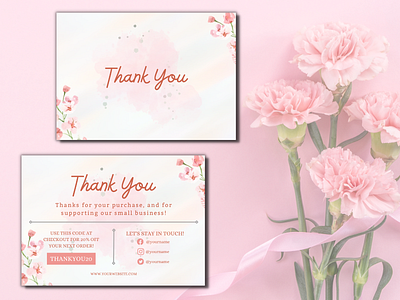 Natural Pink Flower Thank You Card Template branding card curriculum vitae design graphic design illustration logo resume thank you thanks ui vector work
