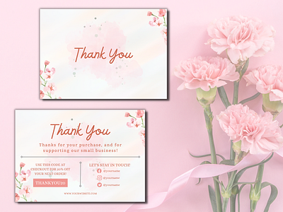 Natural Pink Flower Thank You Card Template