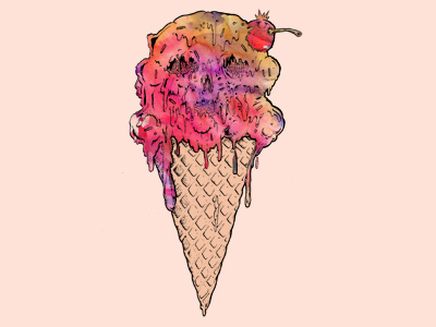 Ice Cream Horrors cherry cone drips ice cream illustration skull