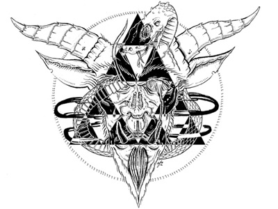 The Throne of Crete black and white illustration minos minotaur snake triangle