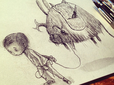 Jimbas New Friend boy drawing illustration monster sketch