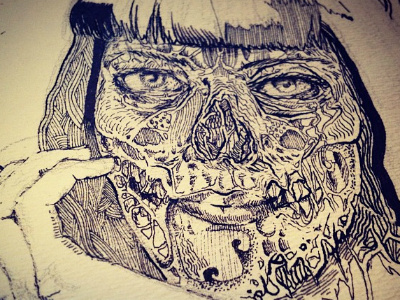 Uma Thurman WIP illustration ink nib pulp fiction sketch skull zombie