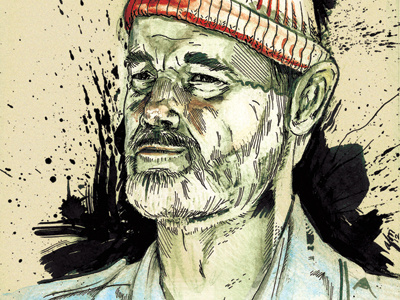 Aquatic bill murray illustration ink steve zissou