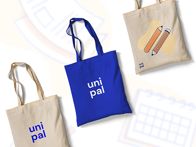 Uni Pal mobile app app bag blue design graphic design illustration mobile app mockup orange promo material simple totebag ui