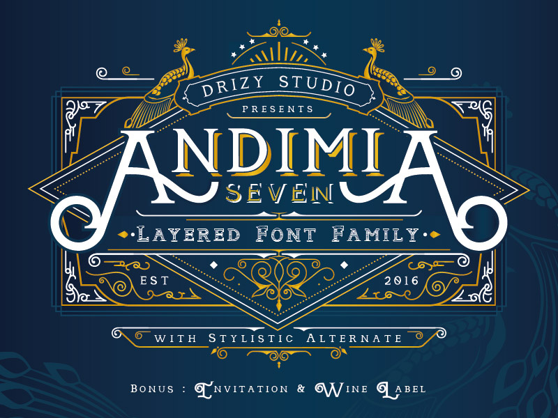Andimia Layered Fonts Family serif victorian vintage clasic layered font andimia