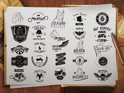 Set of Vintage Man Hobbies Badges badge bike dog font husky logo otf ttf typography vector vintage