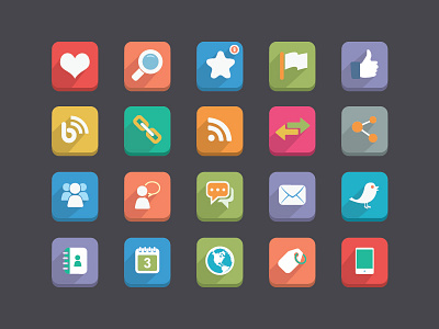 Long Shadow Flat Icons agenda buttons calendar chat flag flat globe icons like share thumbs up twitter