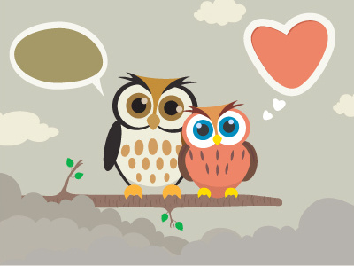 Couple Owl background bird concept couple design flat illustration love night owl sky tree