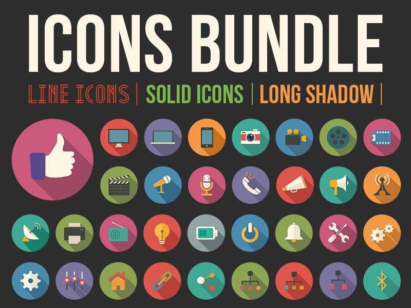 Icon Bundle flat icons free thumbs up twitter facebook line calendar psd social media long shadow stroke