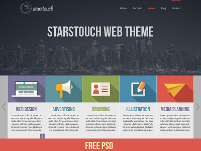 Free Flat Web Theme - Homepage design flat footer free homepage layout long shadow portfolio responsive template theme website