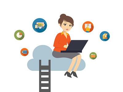 Cloud Services cloud computing flat icons illustration marketing services stairs woman