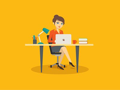 Woman Editor desk flat illustration table woman work working space