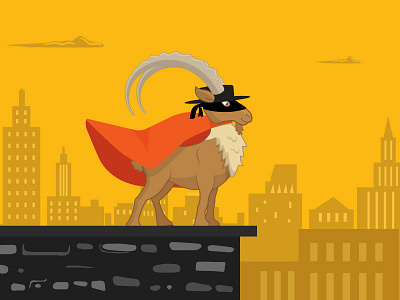 Pulley the Zorro animal character city scape goat illustration super hero urban zorro