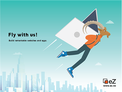 Fly with us! adobe illustrator advertisement airplane cityscape concept flat flying goat ibex idea illustration