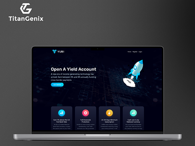 Decentralized financial services platform YUBI landing page.