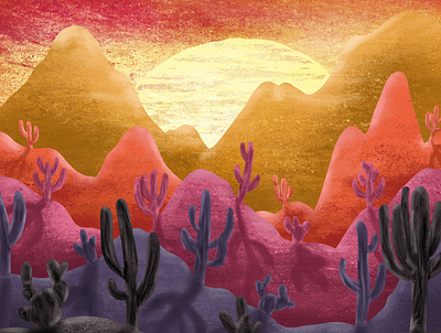 Desert Sunset cacti cactus desert design digital art digital illustration illustration kids art kids illustration love move procreate sunset