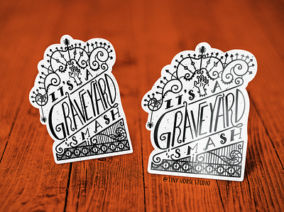 Graveyard Smash Sticker autumn design fall fun graphic design graveyard halloween handdone typography handlettered illustration monster spiders spooky spooky season type typography whimsical