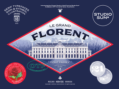 Florent Font Family america badges design drawing editorial family font logo packaging poster serif typeface vintage