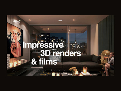 Mint Studios landing page 3d 3d art 3d artist 3dsmax black c4d dark film films high fidelity home interior isometric landing landing page render ui ux web website