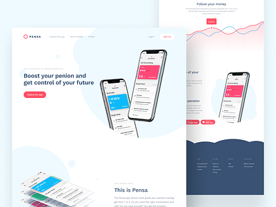 Pensa — Landing page app blue bubble bubbles clear investing iphone landing landing page landingpage minimal minimalism minimalist pension red shape shapes web white