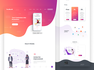 FeedbacQ — Landing page app clear design gradient illustration iphone landing landing page minimalism red