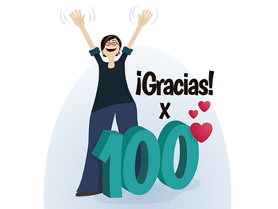 ¡Gracias x 100! 100 followers instagram character illustration