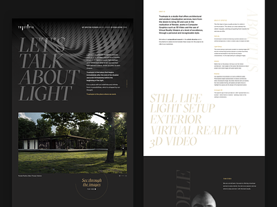 Truetopia 01 about page black white design gold gt sectra light shadow typography webdesign website