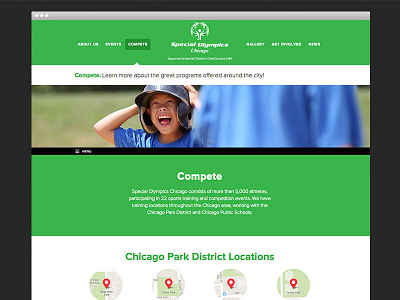 Special Olympics Chicago - Secondary Page bright chicago clean fixed navigation green secondary page simple special olympics subnav website