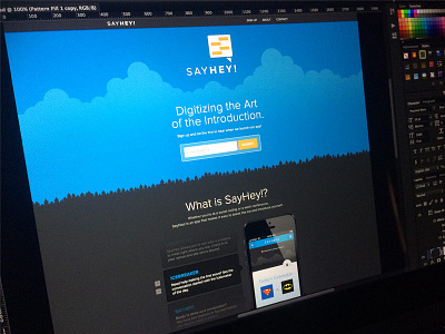SayHey! App Website app blue clouds illustration iphone mobile social splash page