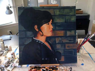 Portrait of My Mom acrylic paint brick canvas korean paint painting portrait realism work space