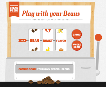 Customize your own coffee beans bright coffee customization cute fun illustration interactive las vegas light patterns photoshop playful slot machine textures typography ux website