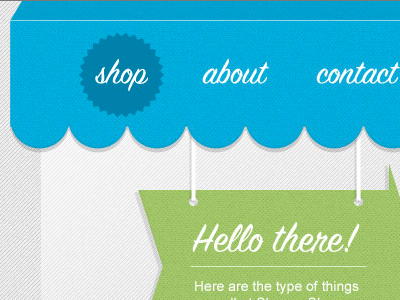 Ecommerce site arrow awning blue bright cute ecommerce feminine friendly illustration patterns photoshop playful script shop storefront textures website