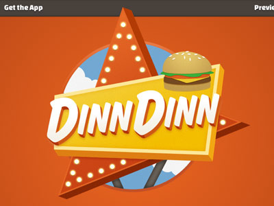 DinnDinn app branding diner food illustration iphone logo mobile one page restaurant retro reviews vectors warm website