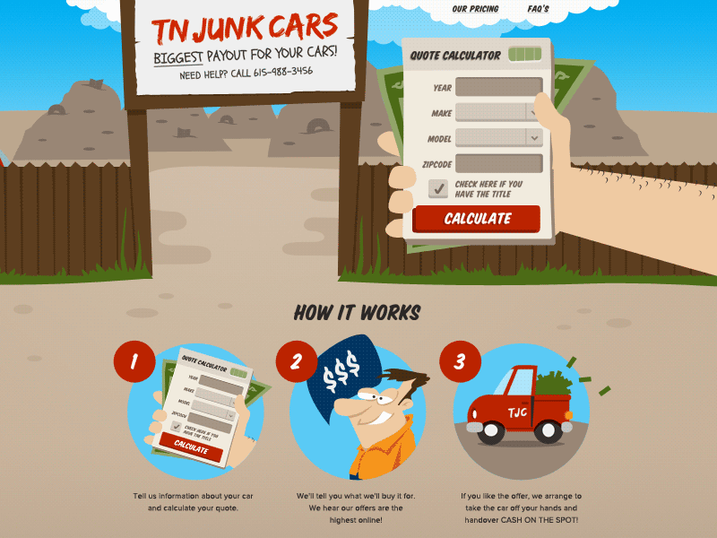 Animated Gif of tnjunkcars.com animated calculator car cartoon drawing gif hillbilly illustration junk money truck web website
