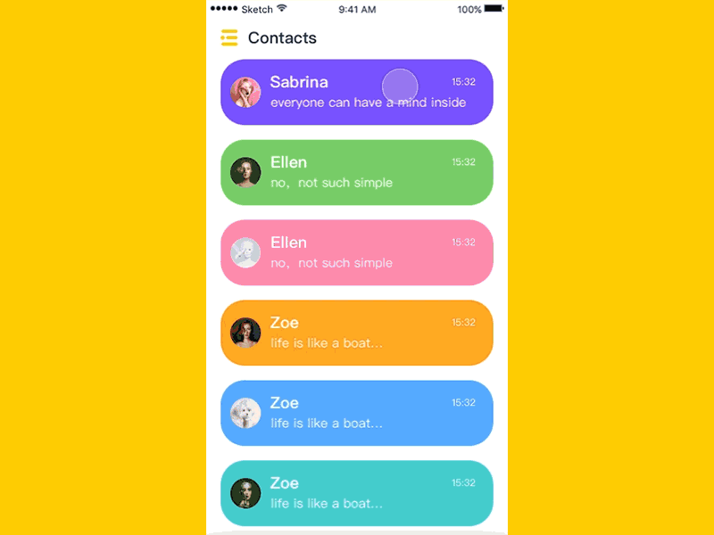 Daily UI-002-chatting chat color contacts interface purple ui yellow