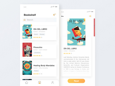 Book app - Bookshelf blue book clean design list ui yellow