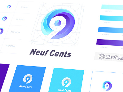 Logo for <Neuf Cents> layout，icon logo，900，purple，blue，