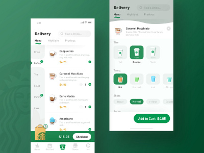 Starbucks Redesign_Delivery app clean coffee design green ui yiker